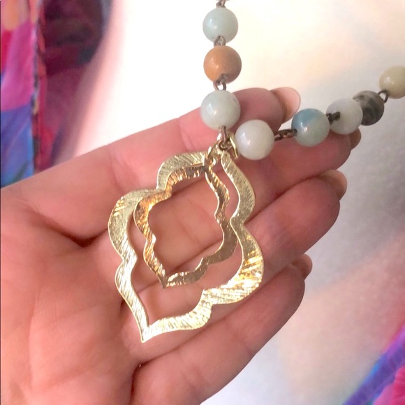 FINAL SALE PRICE FIRM 
Natural Amazonite Beads & Gold Boho Necklace - Picture 6 of 7